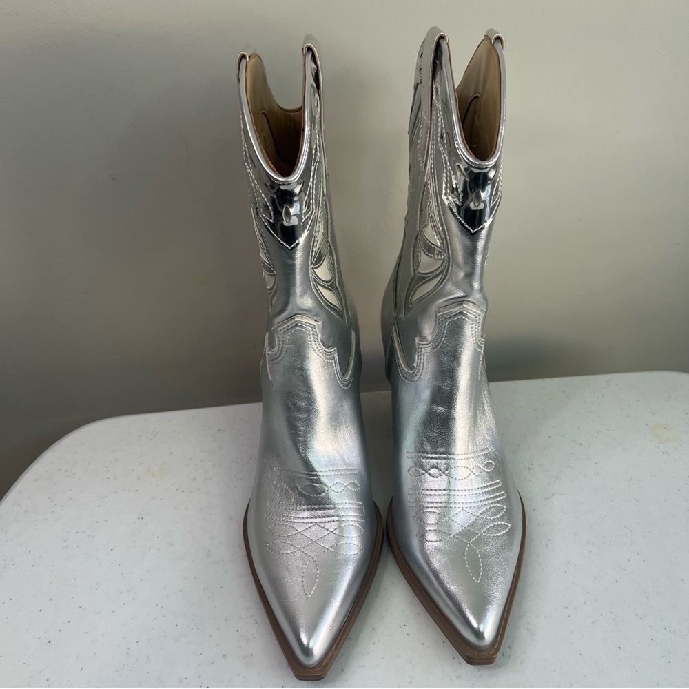 Silver Brand New Western Nine West Boots SZ.10.5 - Picture 6 of 12